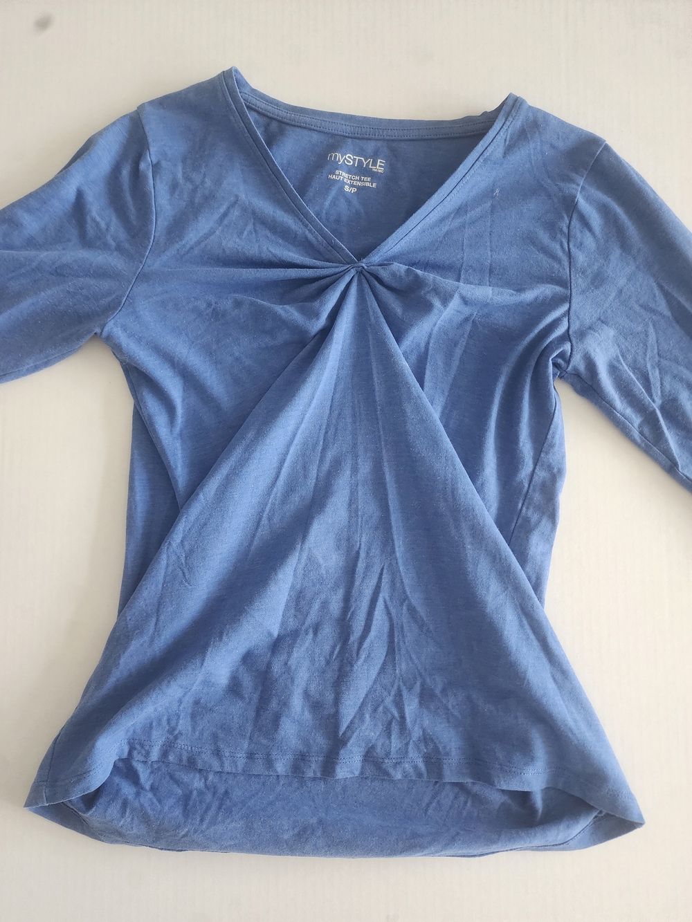 Blue Twist-Front V-Neck Women's Top